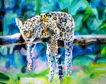 Leopard Fine Art Print Limited Edtion Art Oil Blue Colourful Snow Abstract Impressionism Modern Painting Decor