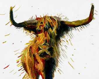 Abstract HighLand cow Limited edition fine art print Crazy Limited Edition Fine Art Painting farm psychedelic Impressionism Modern