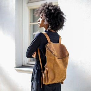 Leather Bag, Leather Laptop Backpack, Travel Bag, Honey Brown Work Backpack, Unisex Leather Backpack image 3