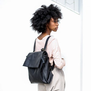 Leather Shoulder / Backpack Bag, Black Leather Backpack Purse, School Leather Bag, Handmade Tote Bag image 1
