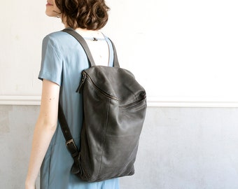 Leather Women Backpack, Travel Bag, Satchel Bag, Gray Leather Bag, Rucksack Handmade, Women Laptop Bag
