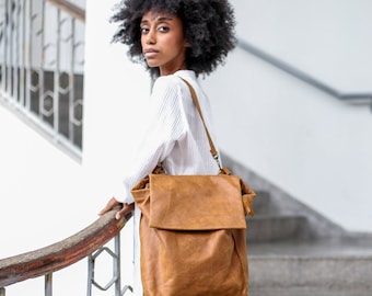 Leather Tote Bag ,Leather Backpack - Purse, Leather Bag, Women Brown Leather Bag