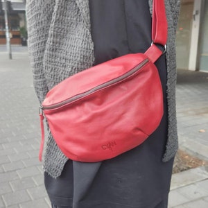 Leather Fanny Pack, Red Leather Bum Bag, Large Fanny pack, Leather Fanny Pack for Women, Leather Bum Bag, Handmade Fanny Pack