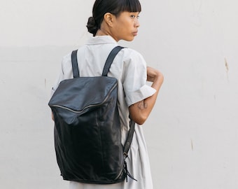 Large Leather Backpack, Leather Backpack, Black 15'' Laptop Satchel, Women Satchel , Women Large Backpack, Women Leather Backpack Large