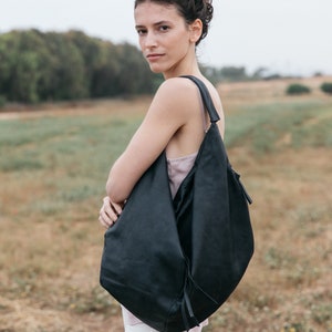 Leather Shoulder Bag, Large Black Leather Handbag Tote, Leather Bag, Leather Purse, Black Leather Tote, Leather Shopping Bag