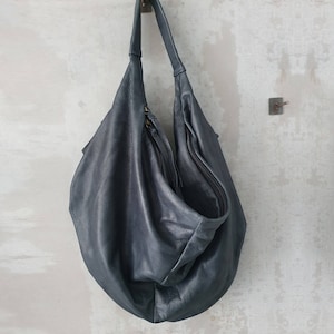 Sac à bandoulière en cuir artisanal, sac à bandoulière noir, sac fourre-tout en cuir noir, sac cabas en cuir - sac Yuli