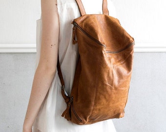 Brown Leather Backpack, Leather Backpack Purse, Laptop Rucksack, Women Travel Backpack, Handmade Large Leather Bag