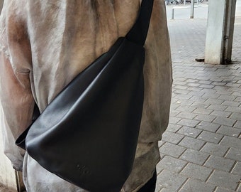 Mochila de cabestrillo de cuero italiano suave, bolso de cabestrillo para mujer, bolso de cuero de cabestrillo, mochila de cabestrillo para mujer