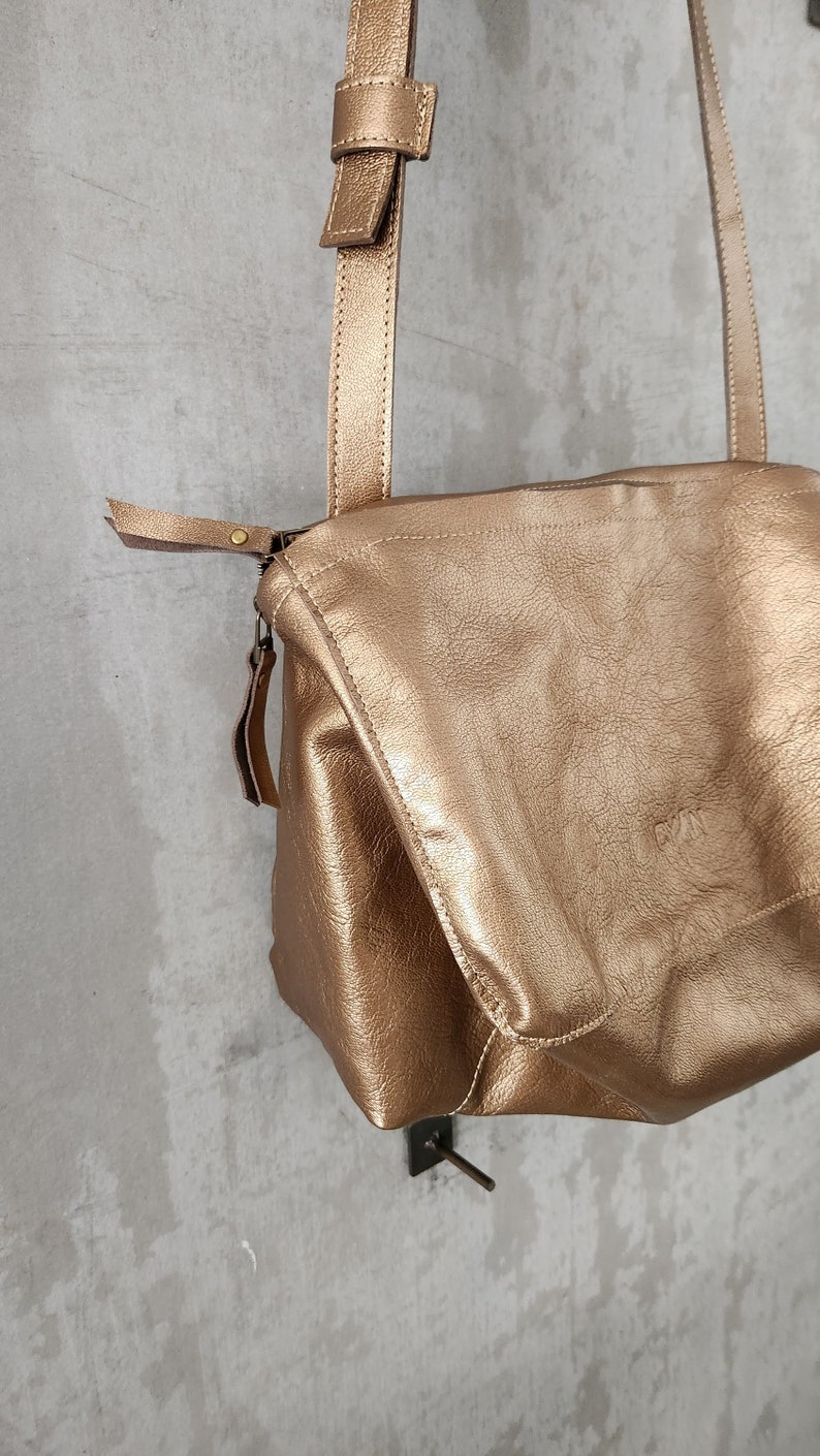 Metallic Leather Bag, Handmade Leather Bag, Metallic Handbag, Woman Leather Bag, Premium Leather Bag, Crossbody Bag, Cross Body Leather Bag image 4