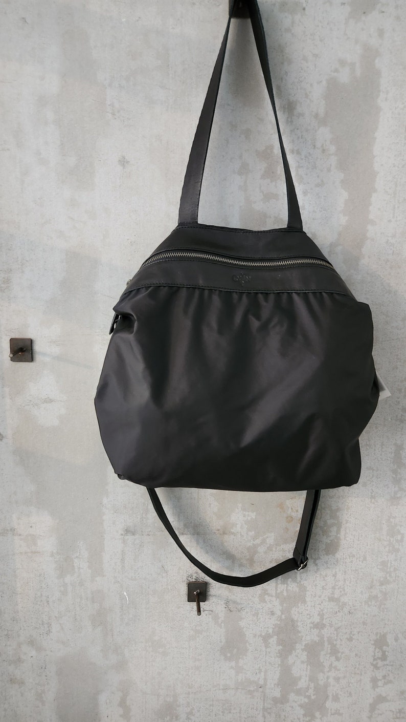 Leather & Nylon Bag, Crossbody Bag, Tote Bag, Water Repellent Zippered Purse, Genuine Leather Handles and part imagem 1