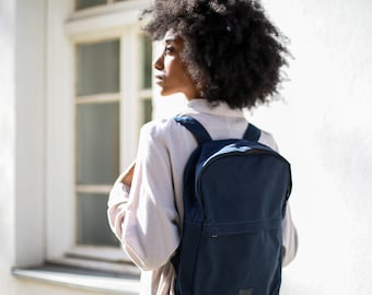 Blue Backpack, Laptop Backpack, Canvas Vegan Backpack, Student Backpack, Women Backpack, Unisex Bag