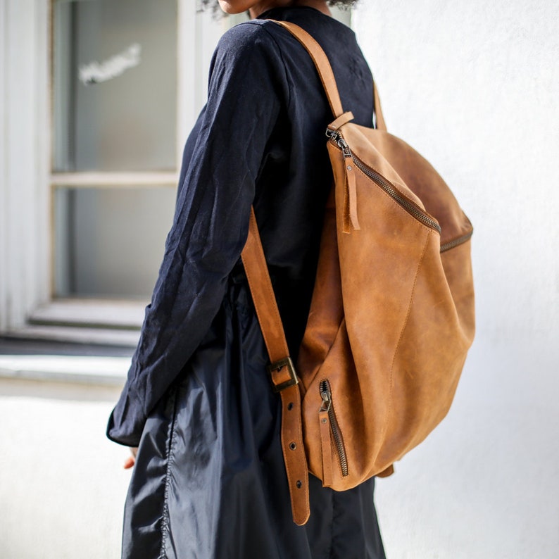 Leather Bag, Leather Laptop Backpack, Travel Bag, Honey Brown Work Backpack, Unisex Leather Backpack image 2