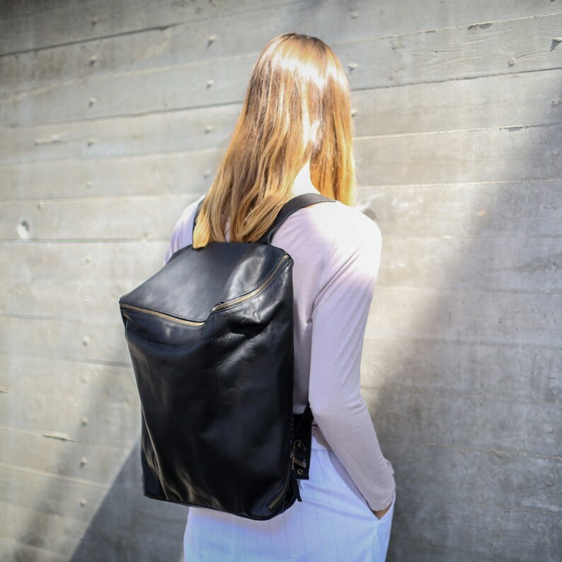 Soft Leather Women Backpack, Large Laptop Bag, Leather Travel Back pack, Black School Satchel, Large Leather Bag, Messenger Backpack image 3