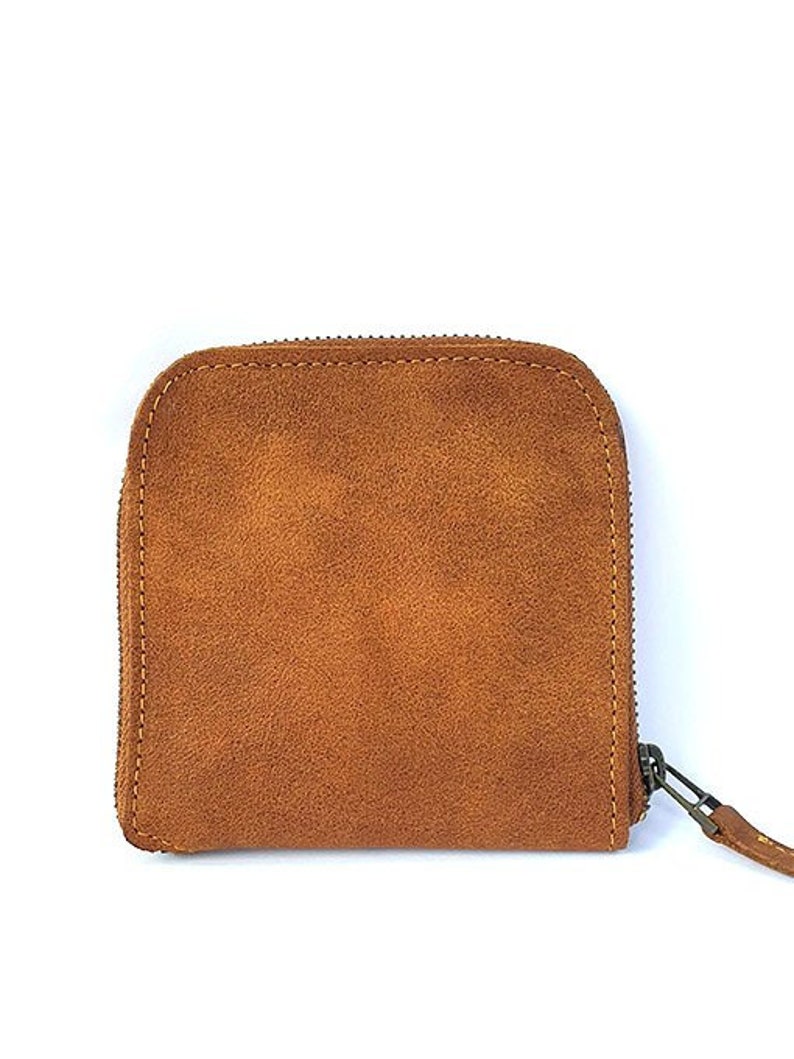 Cartera de bolsillo de piel para mujer con cierre de cremallera, cartera marrón, cartera de mujer imagen 1