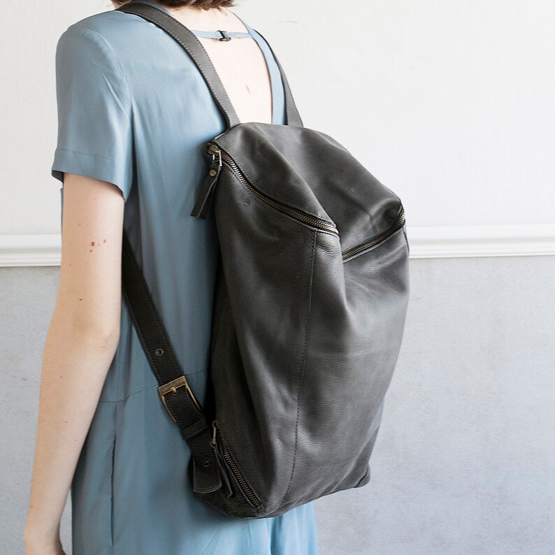 Leather Travel Bag Satchel Bag Rucksack Handmade Women Laptop Bag Gray Leather Bag Women Backpack