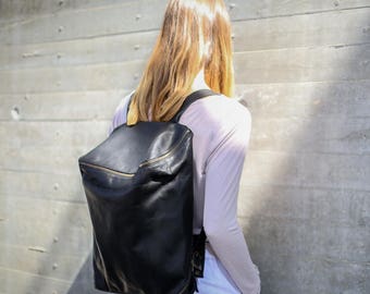 Women Leather Backpack, Black Laptop Backpack, Leather Diaper Bag, Women Rucksack, Leather Travel Bag, Unisex