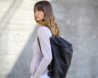 Black Leather Backpack, Women Backpack, Unisex Leather Laptop Backpack