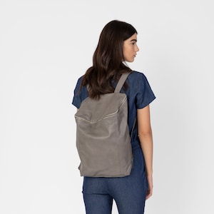 Light Gray Leather Backpack, Women Laptop Backpack, School Satchel, Laptop Rucksack Women, Gray Leather Bag image 2