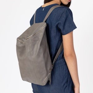 Light Gray Leather Backpack, Women Laptop Backpack, School Satchel, Laptop Rucksack Women, Gray Leather Bag image 3