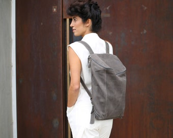 Leather Backpack Women, Leather Diaper Bag, Laptop Leather Bag, Women Leather Bag, Women Satchel, Handmade Gray Leather Backpack