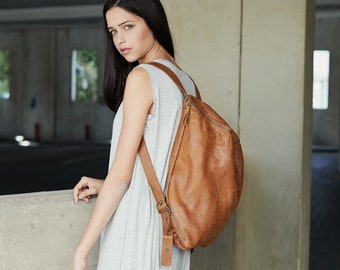 Honey Brown Computer Backpack, Laptop Backpack Woman, Leather Backpack, Travel Bag, Backpack Leather Bag Purse Woman