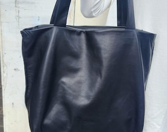 Unique Leather Tote, Leather Sac Bag, Work and Travel Bag, Large Shopping Bag, Handmade