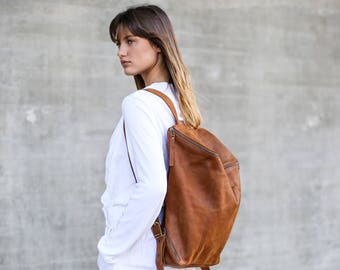 Brown Leather Backpack, Women Bag, Diaper Bag, Leather Bag, Backpack Purse, Handmade Leather Messenger Bag, Laptop Bag