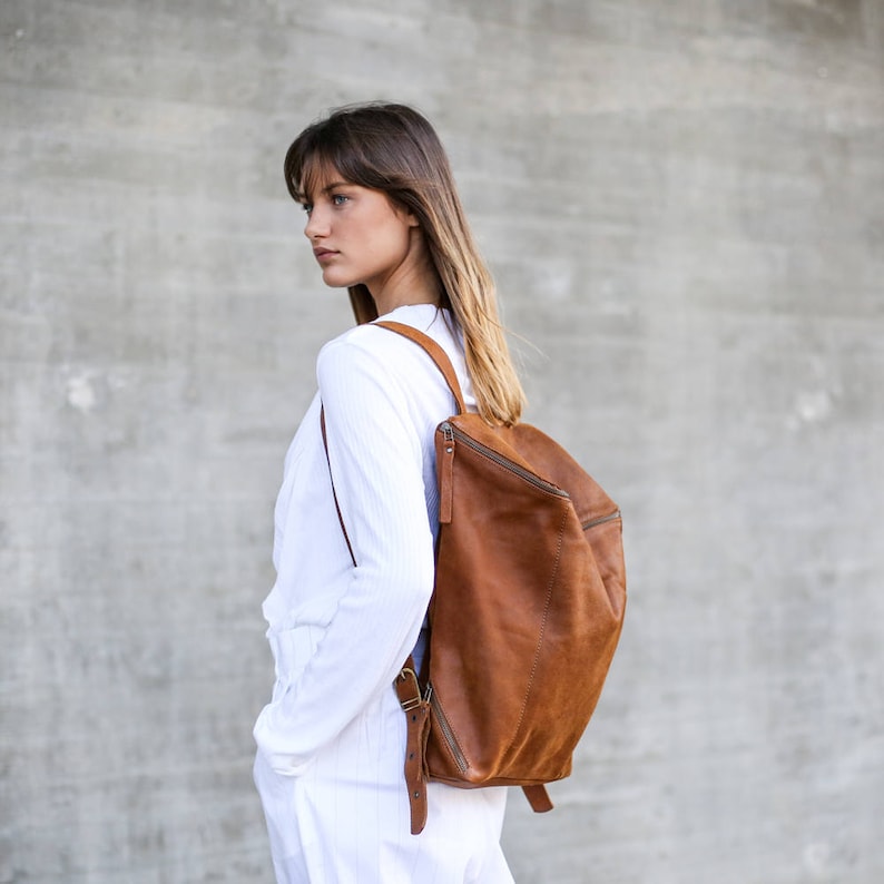 Brown Leather Backpack Women, Travel Bag, School Satchel, Honey Brown Leather Rucksack, Handmade Brown Lou image 4