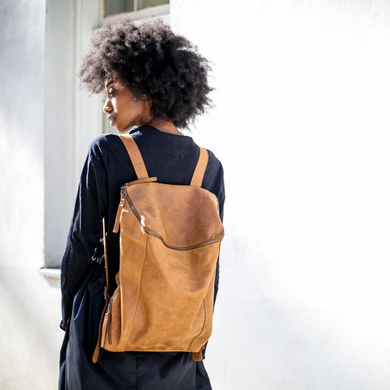 Leather Bag, Leather Laptop Backpack, Travel Bag, Honey Brown Work Backpack, Unisex Leather Backpack image 1