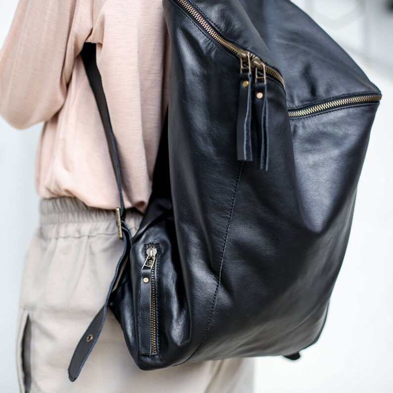 Leather Travel Bag Satchel Bag Rucksack Handmade Women Laptop Bag Gray Leather Bag Women Backpack