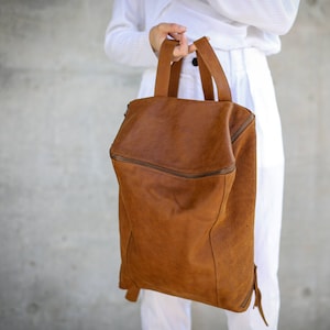 Brown Leather Backpack Women, Travel Bag, School Satchel, Honey Brown Leather Rucksack, Handmade Brown Lou image 3