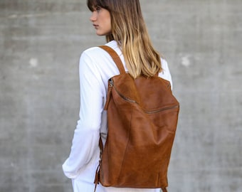 Brown Leather Backpack Women, Travel Bag, School Satchel, Honey Brown Leather Rucksack, Handmade Brown Lou