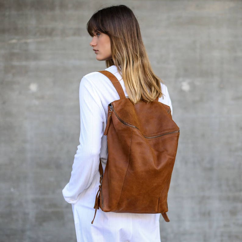 Brown Leather Backpack Women, Travel Bag, School Satchel, Honey Brown Leather Rucksack, Handmade Brown Lou image 1