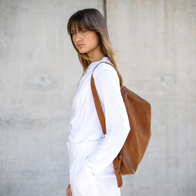 Brown Leather Backpack Women, Travel Bag, School Satchel, Honey Brown Leather Rucksack, Handmade Brown Lou image 2