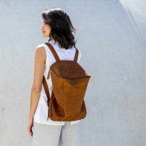 Leather Backpack Purse Woman, Leather Backpack Purse, Handmade Leather Backpack, Everyday Backpack for Women in Honey Brown image 1