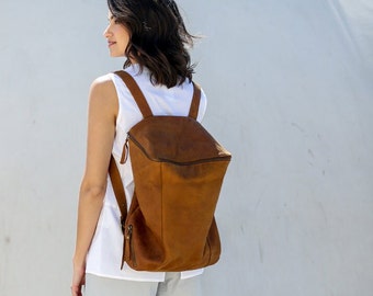 Leather Backpack Purse Woman, Leather Backpack Purse, Handmade Leather Backpack, Everyday Backpack for Women in Honey Brown
