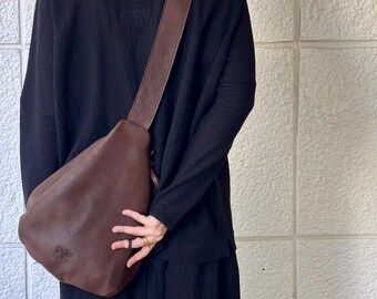 Soft Italian Leather Sling Backpack, Sling Bag for women, Sling Leather Purse, Sling Backpack Women