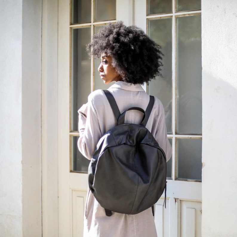 Black Leather Backpack Women, Travel Bag, School Satchel, Black Leather Rucksack, Handmade Black Bristol image 5