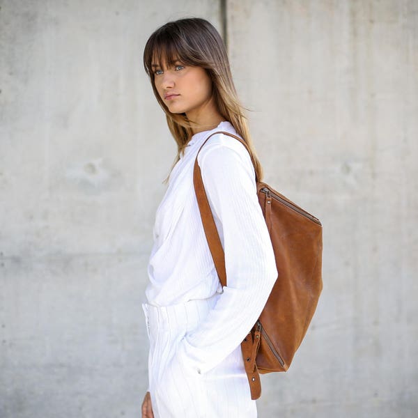 Honey Brown Leather Backpack, Laptop Bag, Messenger Bag, School Bag, Brown Leather Bag, Unisex