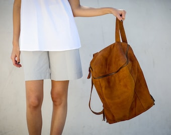 Brown Leather Backpack, Satchel, Rucksack , Unisex