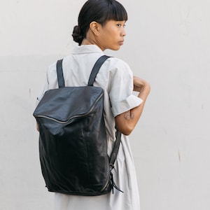 Black Leather Backpack, Women Laptop Bag, Soft Lather Backpack, Travel Rucksack, Women Large Backpack, Leather Travel Bag image 3