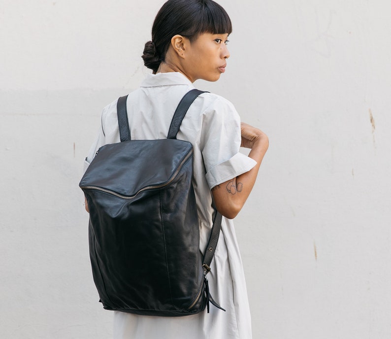 Black Leather Backpack Women Laptop Bag Soft Lather Etsy