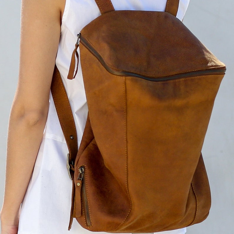 Leather Backpack Purse Woman, Leather Backpack Purse, Handmade Leather Backpack, Everyday Backpack for Women in Honey Brown image 3