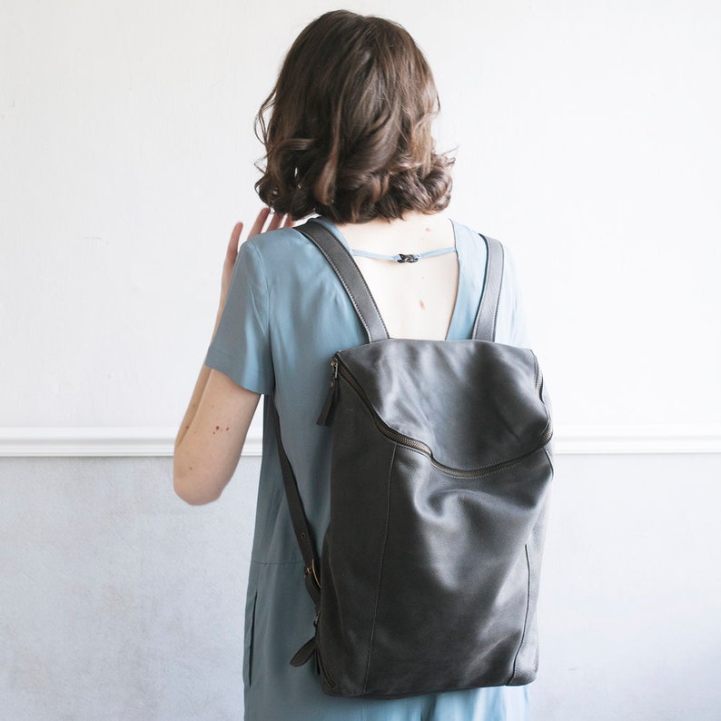 Leather Travel Bag Satchel Bag Rucksack Handmade Women Laptop Bag Gray Leather Bag Women Backpack
