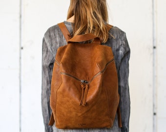 Honey Brown Leather Backpack, Laptop Bag, Messenger Bag, School Rucksack, Brown Leather Bag, Unisex