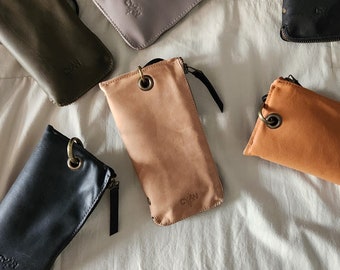 Bolso tipo cartera tipo bandolera para teléfono, bolso tipo cartera de cuero con cremallera para teléfono celular para mujer, accesorios de cuero