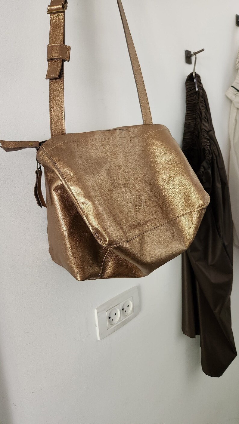 Metallic Leather Bag, Handmade Leather Bag, Metallic Handbag, Woman Leather Bag, Premium Leather Bag, Crossbody Bag, Cross Body Leather Bag image 3