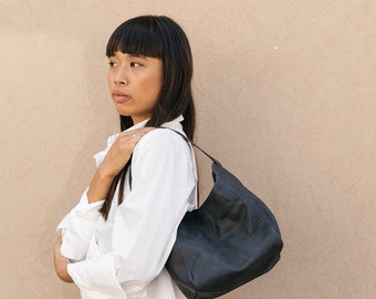Monedero de cubo, bolso de cubo de cuero, bolso de cuero negro Hobo, bolso de hombro, bolso de cuero negro, bolso de hombro mini de cuero suave