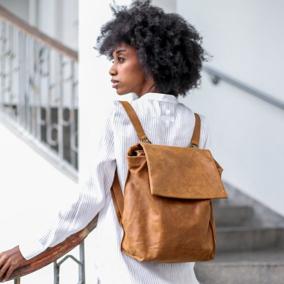 Ginger Leather Backpack Purse Leather Backpack Laptop Backpack