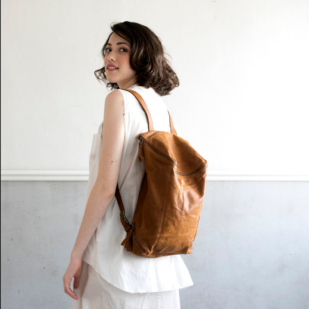 Leather Backpack Purse Leather Backpack Woman Minimalist - Etsy